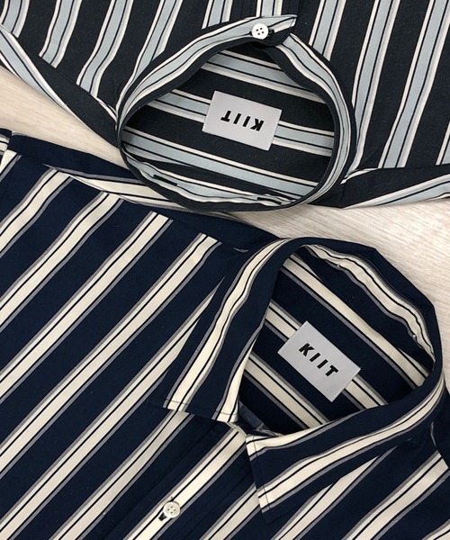 KIIT(キート)の「KIIT キート / 60/-TYPEWRITER CLOTH STRIPE PRINT OHMIZARASI FINISH 2WAY COLLAR SHIRT タイプライタークロス ストライププリント 近江晒加工 カラーシャツ / KIO-B98-012(シャツ/ブラウス・メンズ・ダークグリーン/ブルー・3/1/2)」の3枚目の写真