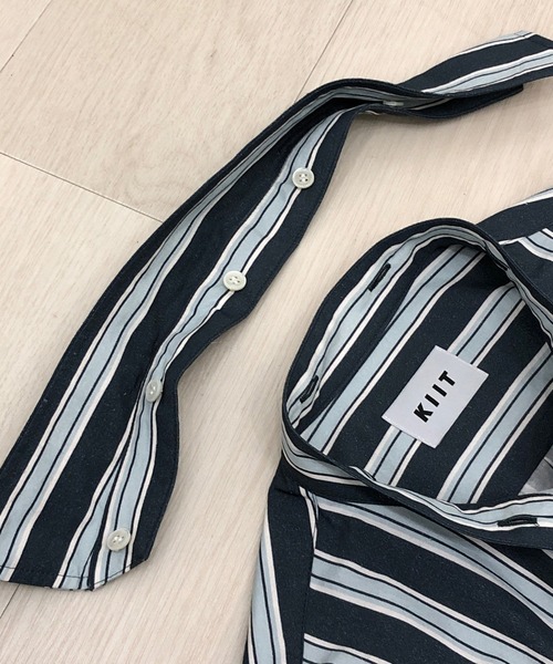 KIIT(キート)の「KIIT キート / 60/-TYPEWRITER CLOTH STRIPE PRINT OHMIZARASI FINISH 2WAY COLLAR SHIRT タイプライタークロス ストライププリント 近江晒加工 カラーシャツ / KIO-B98-012(シャツ/ブラウス・メンズ・ダークグリーン/ブルー・3/1/2)」の14枚目の写真