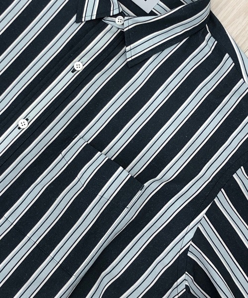 KIIT(キート)の「KIIT キート / 60/-TYPEWRITER CLOTH STRIPE PRINT OHMIZARASI FINISH 2WAY COLLAR SHIRT タイプライタークロス ストライププリント 近江晒加工 カラーシャツ / KIO-B98-012(シャツ/ブラウス・メンズ・ダークグリーン/ブルー・3/1/2)」の6枚目の写真