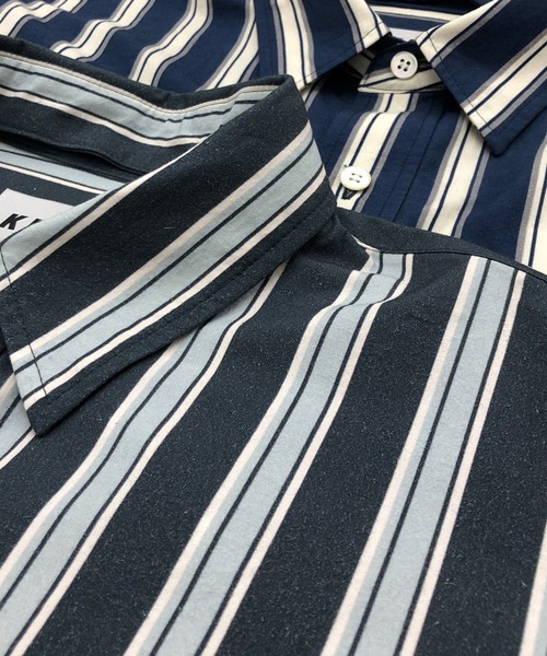 KIIT(キート)の「KIIT キート / 60/-TYPEWRITER CLOTH STRIPE PRINT OHMIZARASI FINISH 2WAY COLLAR SHIRT タイプライタークロス ストライププリント 近江晒加工 カラーシャツ / KIO-B98-012(シャツ/ブラウス・メンズ・ダークグリーン/ブルー・3/1/2)」の12枚目の写真