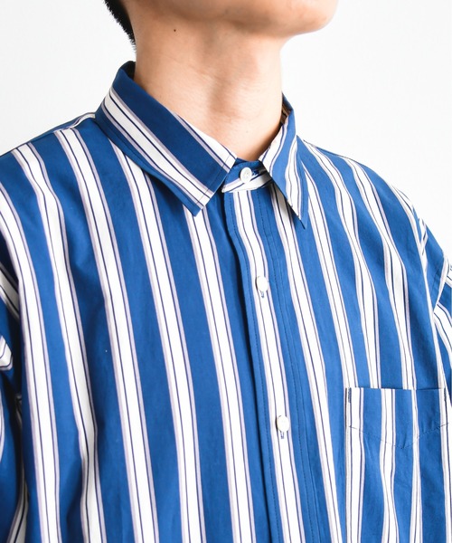 KIIT(キート)の「KIIT キート / 60/-TYPEWRITER CLOTH STRIPE PRINT OHMIZARASI FINISH 2WAY COLLAR SHIRT タイプライタークロス ストライププリント 近江晒加工 カラーシャツ / KIO-B98-012(シャツ/ブラウス・メンズ・ダークグリーン/ブルー・3/1/2)」の19枚目の写真