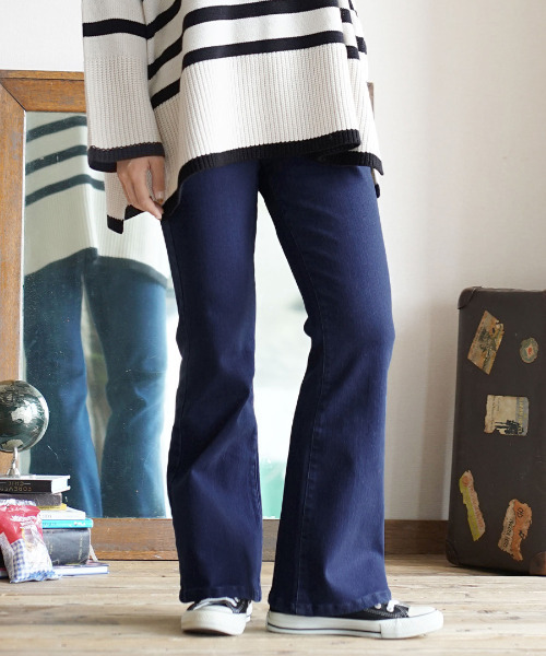 zootie(ズーティー)の「ももきもう 裏起毛フレアパンツ(その他パンツ・レディース・チャコール/ライトインディゴブルー/オリーブ/ピンク/グリーン/イエロー/インディゴブルー/ブルー/ブラック/ベージュ・M/L)」の6枚目の写真