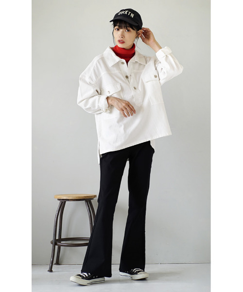 zootie(ズーティー)の「ももきもう 裏起毛フレアパンツ(その他パンツ・レディース・チャコール/ライトインディゴブルー/オリーブ/ピンク/グリーン/イエロー/インディゴブルー/ブルー/ブラック/ベージュ・M/L)」の21枚目の写真