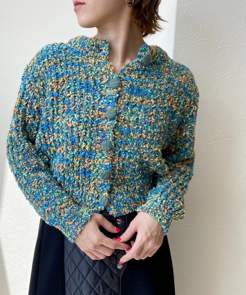 LHELBIE(レルビエ)の「ネップニットショートカーディガン(カーディガン/ボレロ・レディース・ホワイト/グリーン・M)」の15枚目の写真
