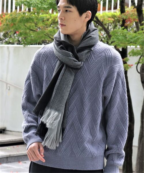 THE SHOP TK (ザ ショップ ティーケー )の「◆【シアバター混でなめらか】大判ヘリンボーン柄マフラー(マフラー・メンズ・チャコールグレー/ネイビー系1/レッド系3/ベージュ系1・00)」の5枚目の写真