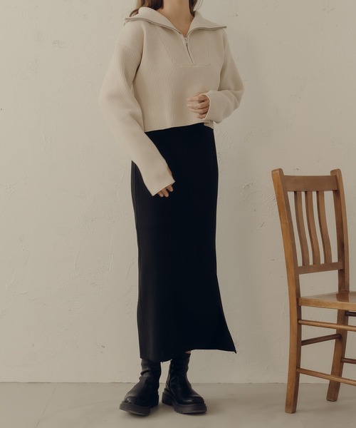 fupel（フぺル）の「フィンガーホールハーフジップニット（ニット