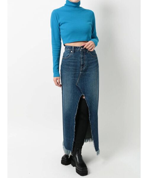 EVRIS（エヴリス）の「BASICクロップドハイネックトップス（Tシャツ/カットソー・レディース・ブラック/ブルー/パープル/ホワイト・FREE）」の6枚目の写真