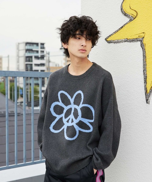 re_k by JUNRED（レクバイジュンレッド）の「re_k by JUNRED / ピースデイジージャガードニットプルオーバー（ニット/セーター・メンズ・チャコールグレー/ライトグレー/ミント・S/M/L）」の7枚目の写真