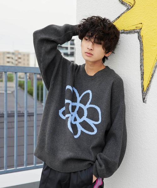 re_k by JUNRED（レクバイジュンレッド）の「re_k by JUNRED / ピースデイジージャガードニットプルオーバー（ニット/セーター・メンズ・チャコールグレー/ライトグレー/ミント・S/M/L）」の17枚目の写真