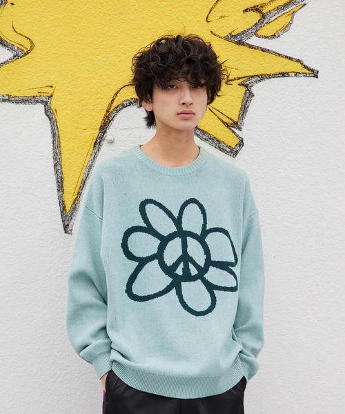 re_k by JUNRED（レクバイジュンレッド）の「re_k by JUNRED / ピースデイジージャガードニットプルオーバー（ニット/セーター・メンズ・チャコールグレー/ライトグレー/ミント・S/M/L）」の11枚目の写真