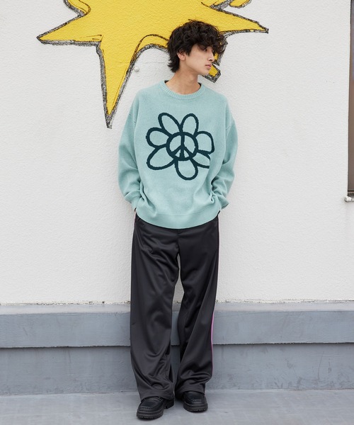 re_k by JUNRED（レクバイジュンレッド）の「re_k by JUNRED / ピースデイジージャガードニットプルオーバー（ニット/セーター・メンズ・チャコールグレー/ライトグレー/ミント・S/M/L）」の6枚目の写真