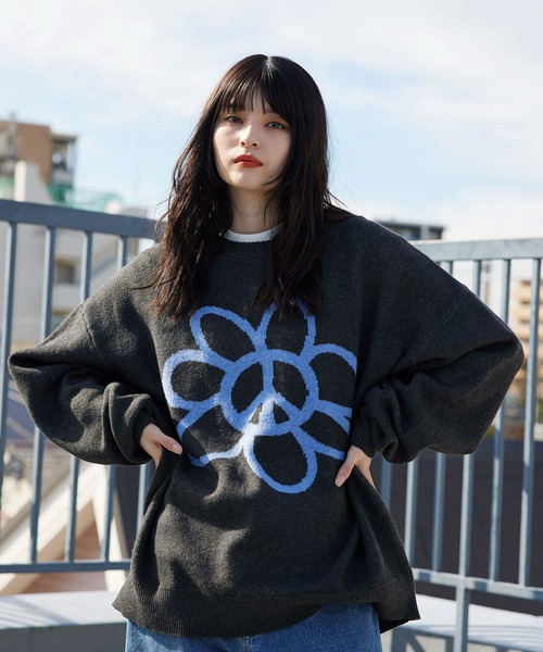 re_k by JUNRED（レクバイジュンレッド）の「re_k by JUNRED / ピースデイジージャガードニットプルオーバー（ニット/セーター・メンズ・チャコールグレー/ライトグレー/ミント・S/M/L）」の22枚目の写真