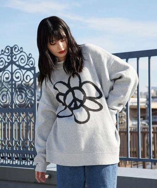 re_k by JUNRED（レクバイジュンレッド）の「re_k by JUNRED / ピースデイジージャガードニットプルオーバー（ニット/セーター・メンズ・チャコールグレー/ライトグレー/ミント・S/M/L）」の13枚目の写真