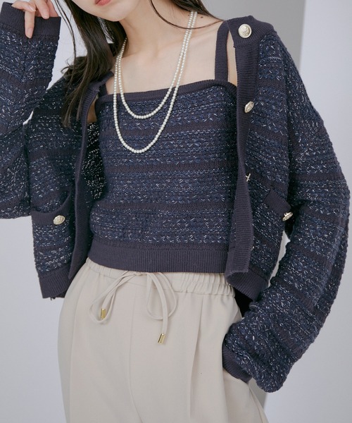 VIS（ビス）の「【アンサンブル対応】ツイードニットビスチェ（キャミソール・レディース・ネイビー/イエロー/ホワイト系その他・FREE）」の2枚目の写真