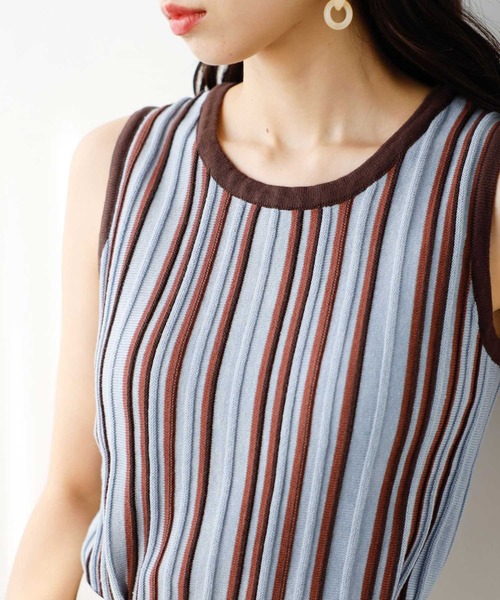 GeeRA（ジーラ）の「カラバリ豊富なマルチストライプニットタンクトップ（タンクトップ・レディース・ネイビー/グリーン/ピンク/ブルー・X-LARGE/MEDIUM/SMALL/LARGE）」の5枚目の写真