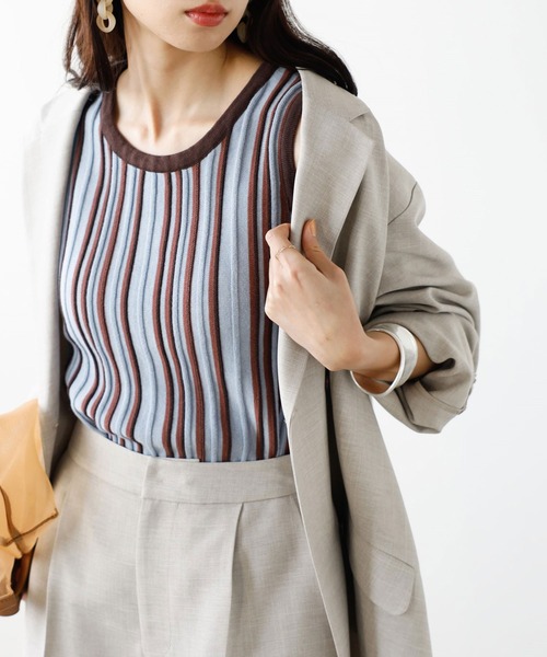 GeeRA（ジーラ）の「カラバリ豊富なマルチストライプニットタンクトップ（タンクトップ・レディース・ネイビー/グリーン/ピンク/ブルー・X-LARGE/MEDIUM/SMALL/LARGE）」の13枚目の写真