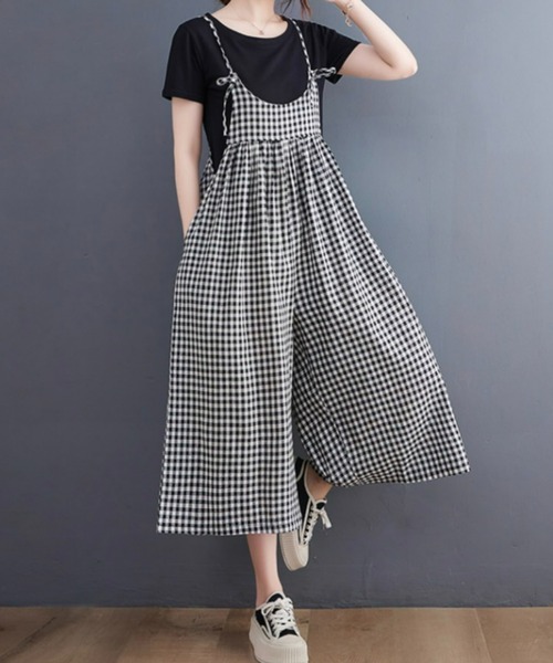 Loueme（ルエム）の「【23S/S】ギンガムチェックキャミサロペット