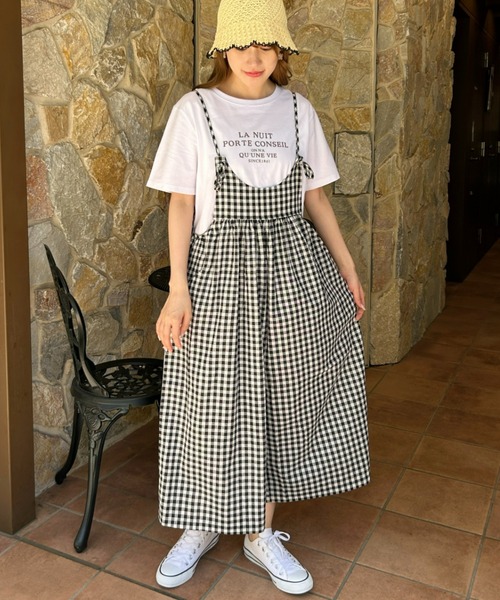 Loueme（ルエム）の「【23S/S】ギンガムチェックキャミサロペット