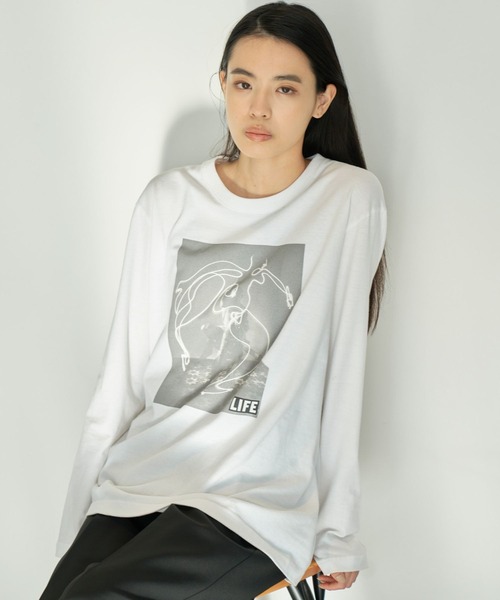 eL（エル）の「【eL】LIFE Picasso TEE/189537（Tシャツ/カットソー・レディース・ブラック/ホワイト・FREE）」の2枚目の写真