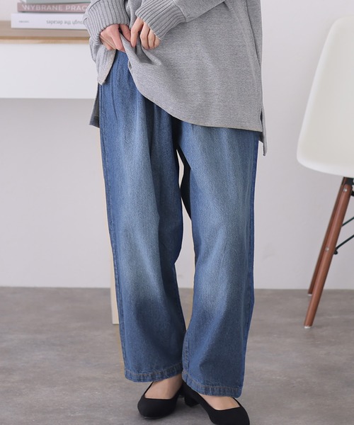 ElegChic(エレグシック)の「前バックルバルーンデニムパンツ(デニムパンツ・レディース・ブルー/ワンウォッシュ/ネイビー・3L/L/M/4L/XL)」の1枚目の写真