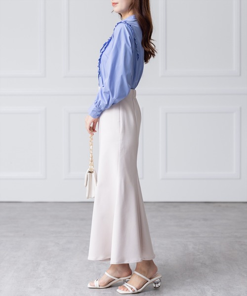 エストネーション 絶品 女っぷり フリル バンドカラー シャツ ブラウス 白 fj-d632_01.jpg