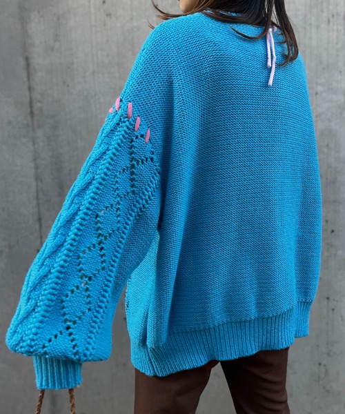 mi via loca（ミヴィアロカ）の「配色レースアップ透かし編みカーディガン（カーディガン/ボレロ・レディース・ブルー/ラベンダー/オフホワイト/ブラック・FREE）」の19枚目の写真