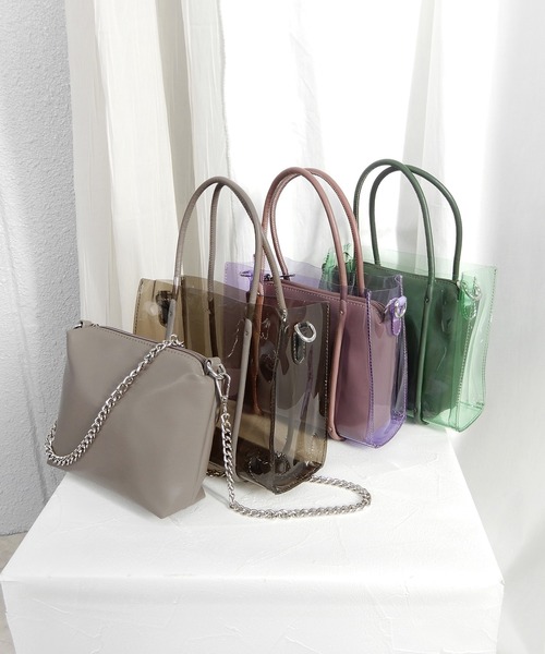 minia(ミニア)の「カラークリア2WAYバッグ(ショルダーバッグ・レディース・グリーン/グレイッシュベージュ/パープル・FREE)」の10枚目の写真