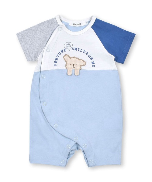 SLAP SLIP BABY(スラップスリップベビー)の「SLAPSLIPBABY/【防汚】アニマルイヌ刺繍配色ロンパースベビー(60~80cm)(ロンパース・キッズ・ブルー系その他/イエロー系その他・60/70/80)」の1枚目の写真