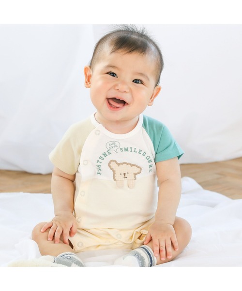 SLAP SLIP BABY(スラップスリップベビー)の「SLAPSLIPBABY/【防汚】アニマルイヌ刺繍配色ロンパースベビー(60~80cm)(ロンパース・キッズ・ブルー系その他/イエロー系その他・60/70/80)」の2枚目の写真