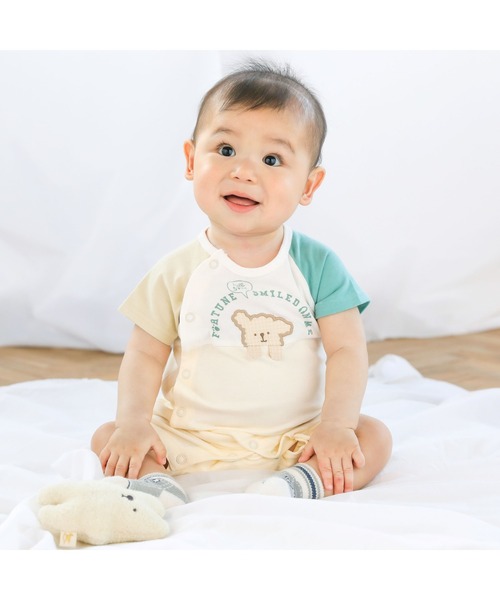 SLAP SLIP BABY(スラップスリップベビー)の「SLAPSLIPBABY/【防汚】アニマルイヌ刺繍配色ロンパースベビー(60~80cm)(ロンパース・キッズ・ブルー系その他/イエロー系その他・60/70/80)」の14枚目の写真