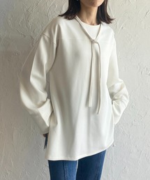 She's Closet（シーズクローゼット）の「ボウタイリボン長袖ボリュームスリーブビッグシルエットポンチスウェットプルオーバー（スウェット）」