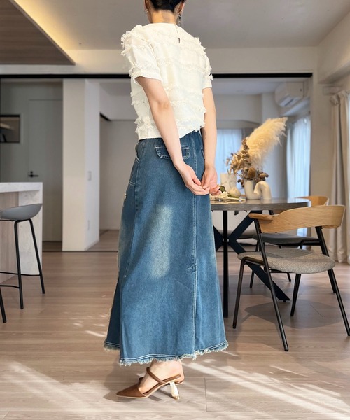 Jewelobe（ジュエローブ）の「フリンジディテールロングデニムスカート（デニムスカート・レディース・ネイビー・M/S）」の10枚目の写真