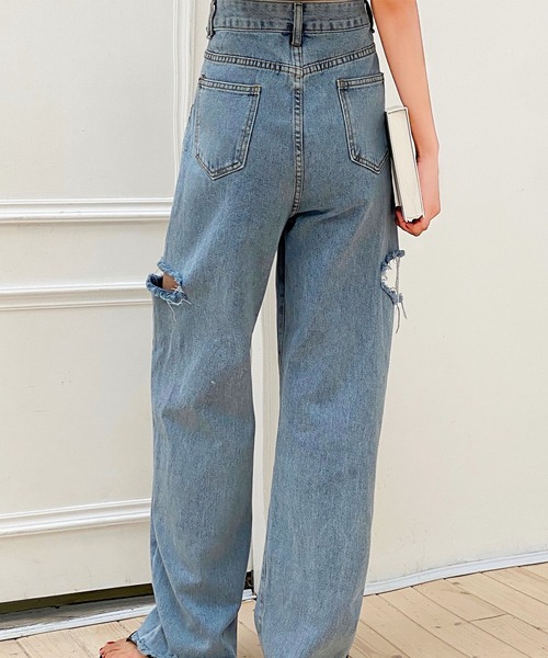 Sibra(シブラ)の「ダメージデニムパンツ(デニムパンツ・レディース・サックスブルー/ブラック・S/M/L)」の4枚目の写真