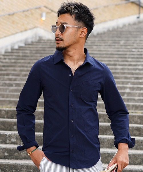 adamsJUGGLER（アダムスジャグラー）の「23/シアサッカーロングシャツ（シャツ/ブラウス・メンズ・ホワイト/ネイビー・L/M/XL/S）」の11枚目の写真