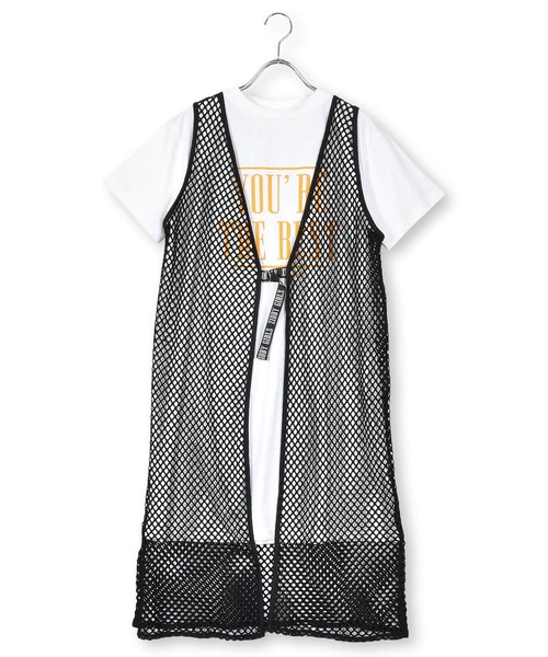 ZIDDY(ジディ)の「ZIDDY/【前後2WAY】メッシュガウン&Tシャツワンピセット(130~160cm)(ワンピース・キッズ・パープル/ブラック・140/160/150/130)」の2枚目の写真