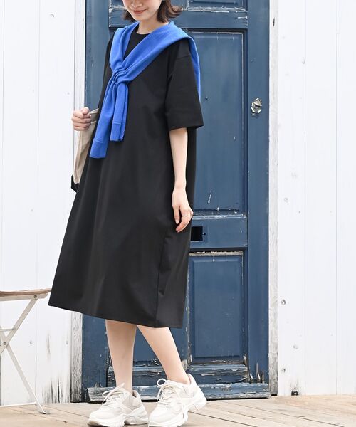 【美品】リフレクト　ドライタッチワンピース　　ネイビー 　半袖ひざ丈ワンピース ドライタッチカットワンピース（ワンピース）｜rps（アール