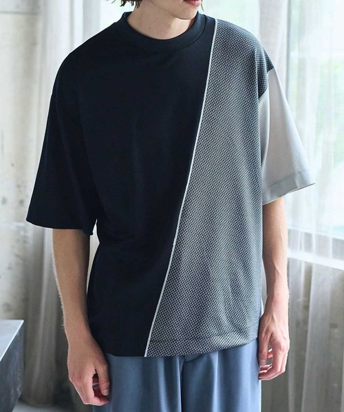 UNITED TOKYO（ユナイテッドトウキョウ）の「ジオメトリックコンビTシャツ(半袖)（Tシャツ/カットソー・メンズ・ライトグレー/ブラック/ネイビー・1/2）」の8枚目の写真