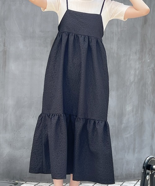 Lamoa（ラモア）の「【Lamoa】/花柄エンボスキャミワンピース（ワンピース・レディース・アイボリー/ブラック・MEDIUM）」の9枚目の写真