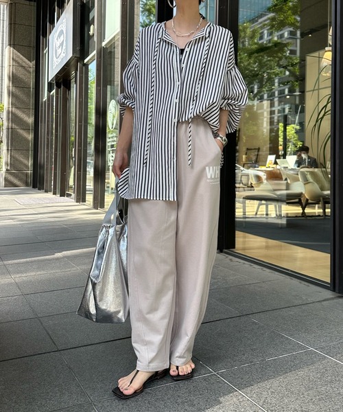 DouDou(ドゥドゥ)の「ミニ裏毛イージーパンツ(スウェットパンツ・レディース・グレイッシュベージュ/ネイビー・FREE)」の14枚目の写真