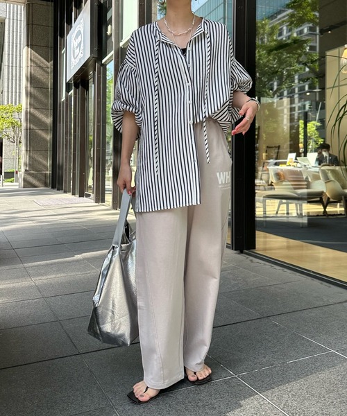 DouDou(ドゥドゥ)の「ミニ裏毛イージーパンツ(スウェットパンツ・レディース・グレイッシュベージュ/ネイビー・FREE)」の15枚目の写真