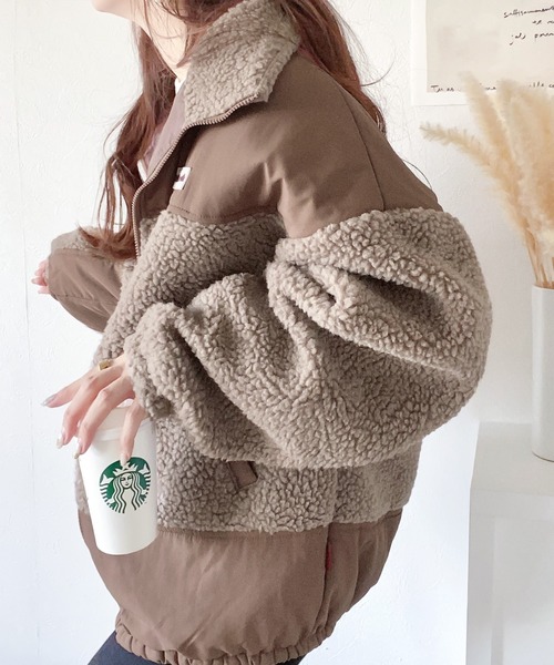 【DOUDOU】AW 異素材 切替 ブルゾン 羽織り ブラウン ゆったり AW 異素材切替ブルゾン | DOUDOU(ドゥドゥ)レディース | PAL