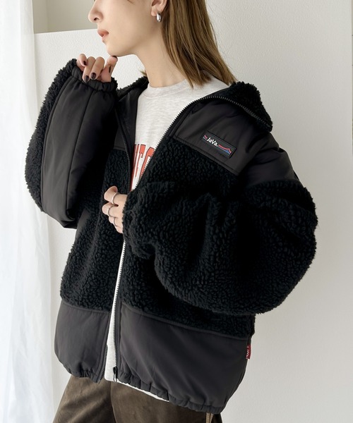 ドラッグストアーズ/D.S.CLUB★配色切替ボアブルゾン★モカ茶×ブラック Java（ジャバ）の「《Javaジャバコラボ》異素材の組み合わせがお洒落