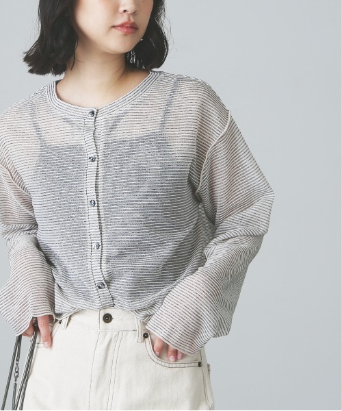 FREE'S MART(フリーズマート)の「シアーボーダーカットソーカーディガン(カーディガン/ボレロ・レディース・グリーン系その他3/ホワイト系その他・FREE)」の2枚目の写真