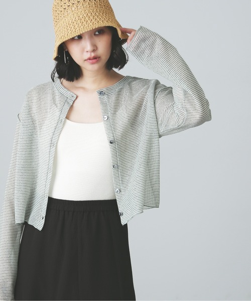 FREE'S MART(フリーズマート)の「シアーボーダーカットソーカーディガン(カーディガン/ボレロ・レディース・グリーン系その他3/ホワイト系その他・FREE)」の4枚目の写真
