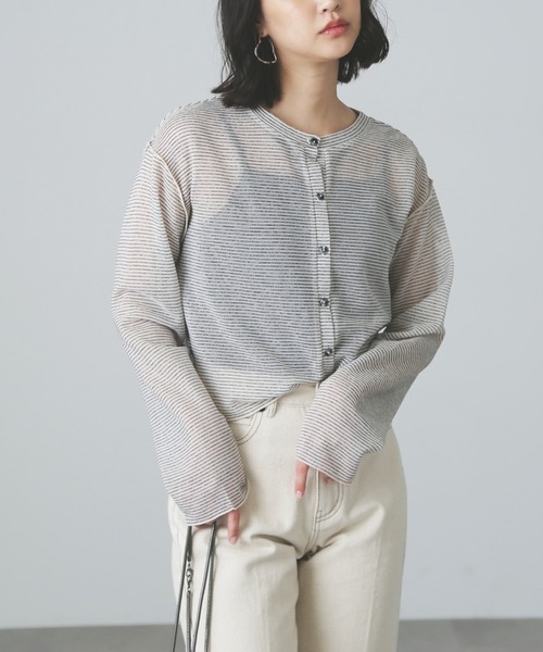 FREE'S MART(フリーズマート)の「シアーボーダーカットソーカーディガン(カーディガン/ボレロ・レディース・グリーン系その他3/ホワイト系その他・FREE)」の8枚目の写真