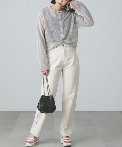 FREE'S MART(フリーズマート)の「シアーボーダーカットソーカーディガン(カーディガン/ボレロ・レディース・グリーン系その他3/ホワイト系その他・FREE)」の10枚目の写真