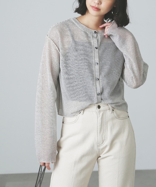 FREE'S MART(フリーズマート)の「シアーボーダーカットソーカーディガン(カーディガン/ボレロ・レディース・グリーン系その他3/ホワイト系その他・FREE)」の15枚目の写真