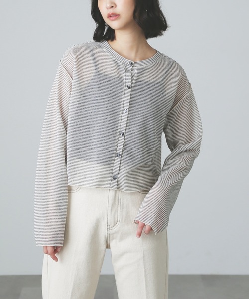 FREE'S MART(フリーズマート)の「シアーボーダーカットソーカーディガン(カーディガン/ボレロ・レディース・グリーン系その他3/ホワイト系その他・FREE)」の16枚目の写真