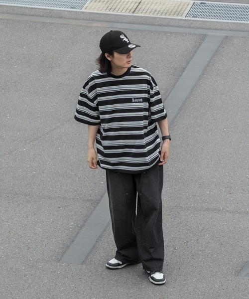 kutir(クティール)の「オーバーサイズマルチボーダーTシャツ(Tシャツ/カットソー・メンズ・グレー/ブラック/ブラウン・MEDIUM/LARGE)」の11枚目の写真