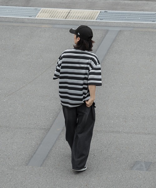 kutir(クティール)の「オーバーサイズマルチボーダーTシャツ(Tシャツ/カットソー・メンズ・グレー/ブラック/ブラウン・MEDIUM/LARGE)」の13枚目の写真